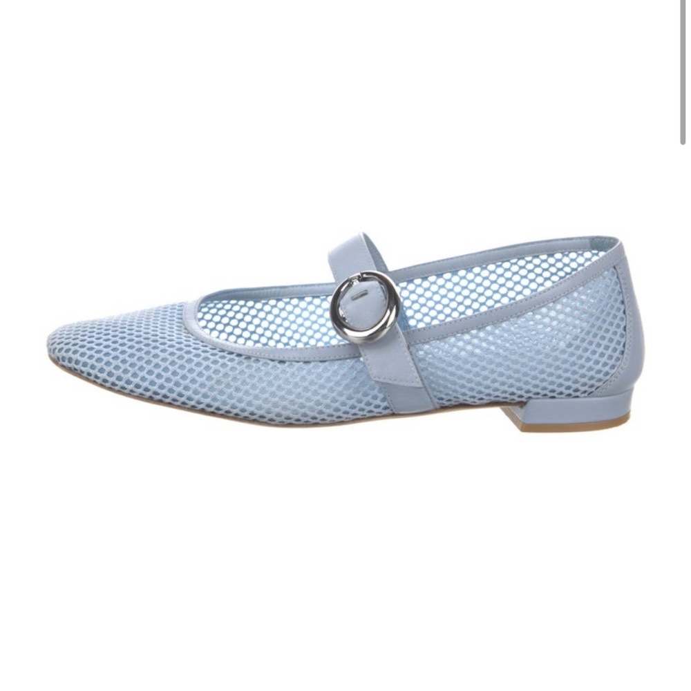 Stuart Weitzman Light Blue Mesh Mary Jane Flats